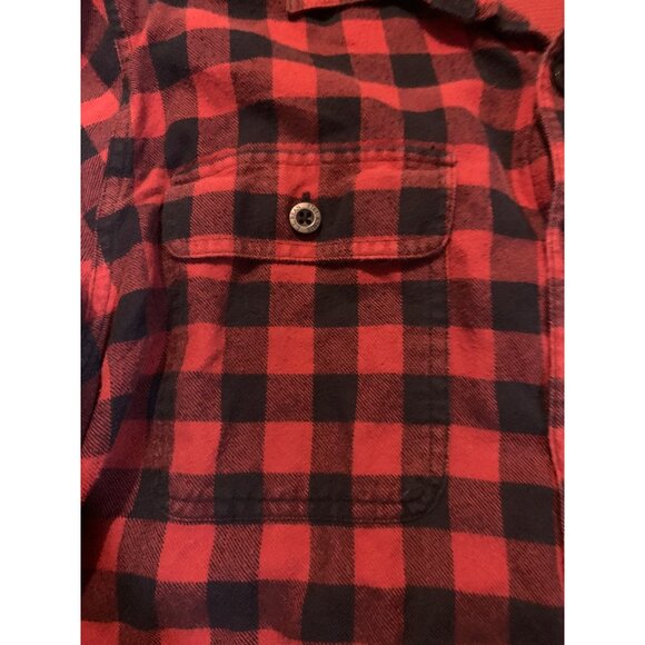 L.L. Bean Men's L Item 0JTP7 VTG Red & Black Plaid Flannel Shirt Jacket Waffle W - Picture 2 of 4